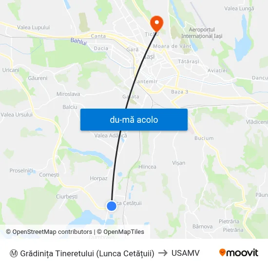 Harta de Ⓜ Grădinița Tineretului (Lunca Cetățuii) către USAMV