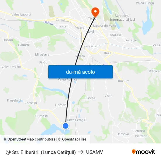 Harta de Ⓜ Str. Eliberării (Lunca Cetățuii) către USAMV