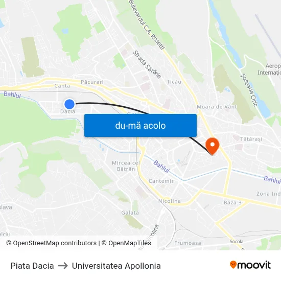 Harta de Piata Dacia către Universitatea Apollonia