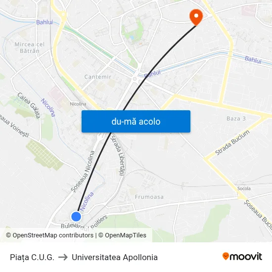 Harta de Piața C.U.G. către Universitatea Apollonia
