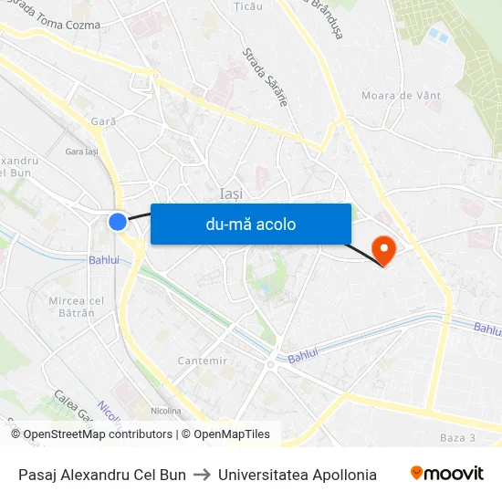 Harta de Pasaj Alexandru Cel Bun către Universitatea Apollonia