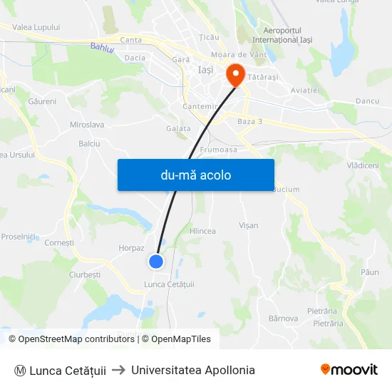 Harta de Ⓜ Lunca Cetățuii către Universitatea Apollonia