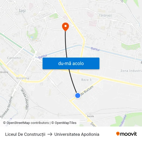 Harta de Liceul De Construcții către Universitatea Apollonia