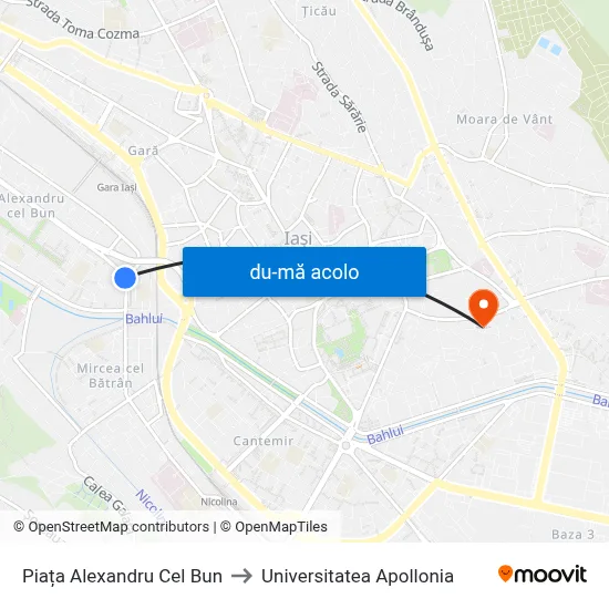 Harta de Piața Alexandru Cel Bun către Universitatea Apollonia