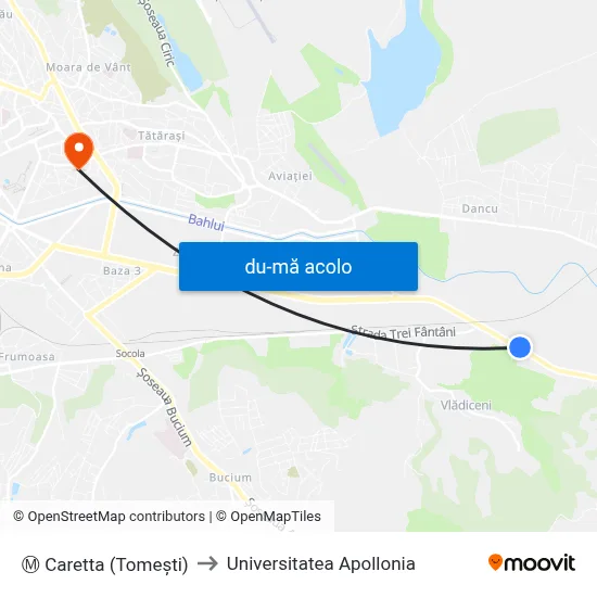 Harta de Ⓜ Caretta (Tomeşti) către Universitatea Apollonia