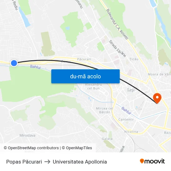 Harta de Popas Păcurari către Universitatea Apollonia