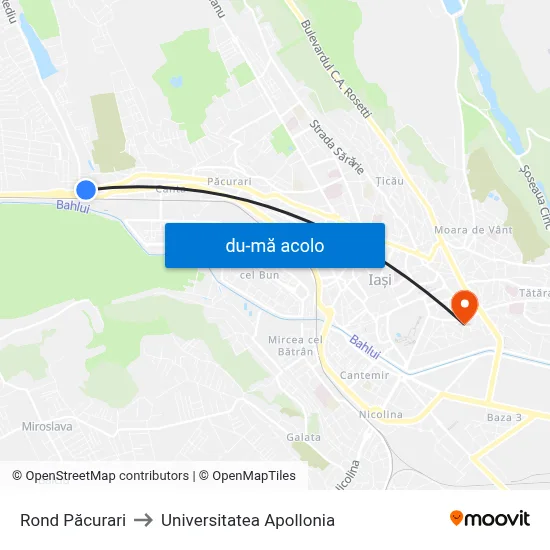 Harta de Rond Păcurari către Universitatea Apollonia