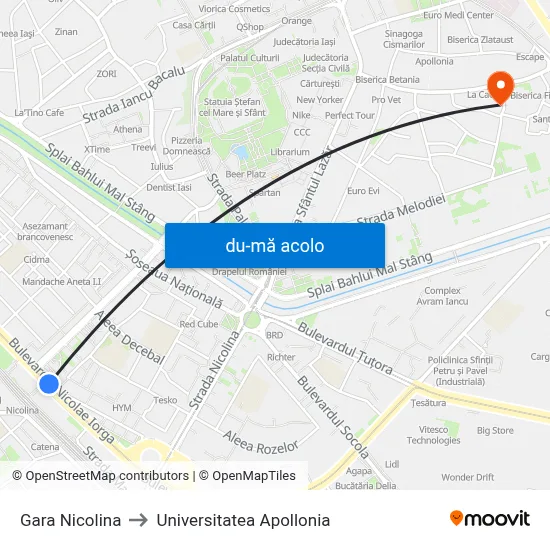 Harta de Gara Nicolina către Universitatea Apollonia
