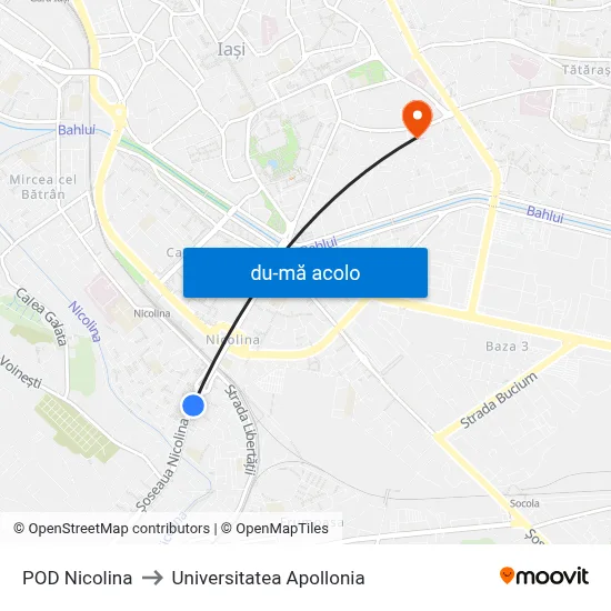 Harta de POD Nicolina către Universitatea Apollonia