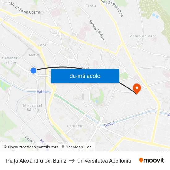 Harta de Piața Alexandru Cel Bun 2 către Universitatea Apollonia