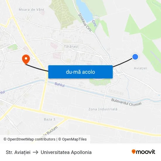 Harta de Str. Aviației către Universitatea Apollonia