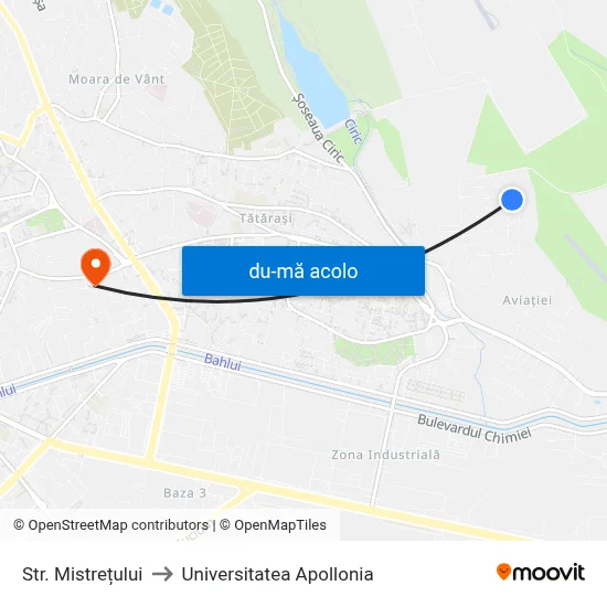 Harta de Str. Mistrețului către Universitatea Apollonia