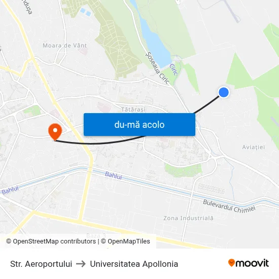 Harta de Str. Aeroportului către Universitatea Apollonia
