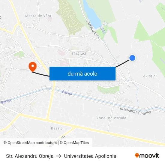 Harta de Str. Alexandru Obreja către Universitatea Apollonia