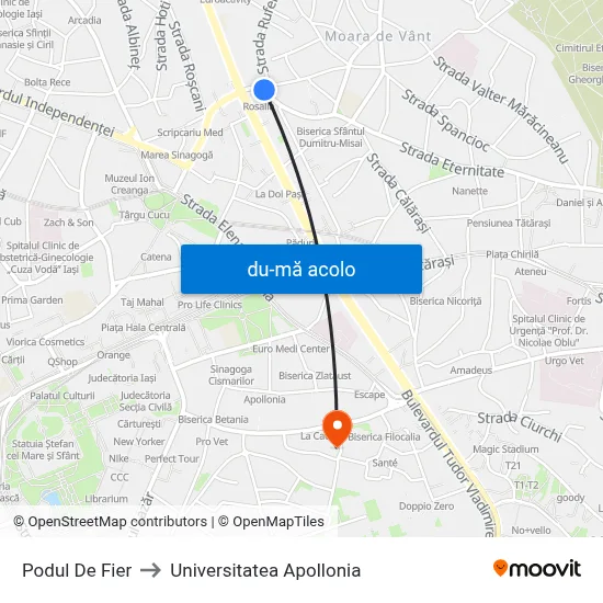 Harta de Podul De Fier către Universitatea Apollonia