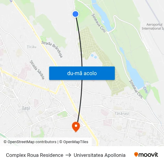 Harta de Complex Roua Residence către Universitatea Apollonia