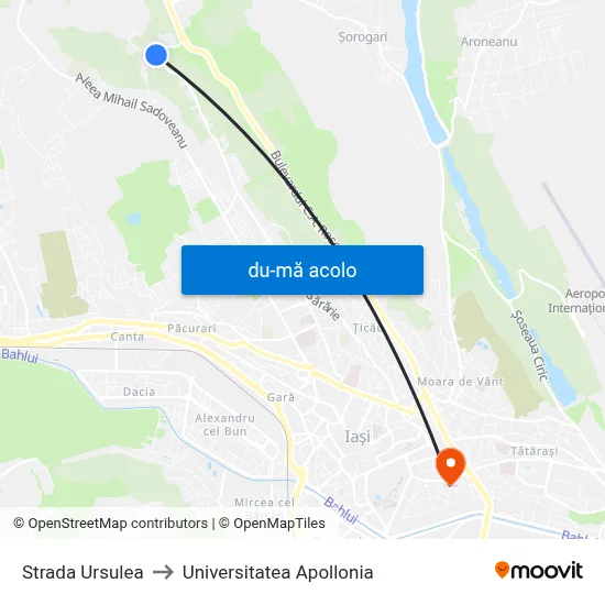 Harta de Strada Ursulea către Universitatea Apollonia