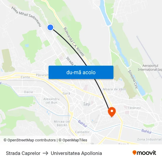 Harta de Strada Caprelor către Universitatea Apollonia