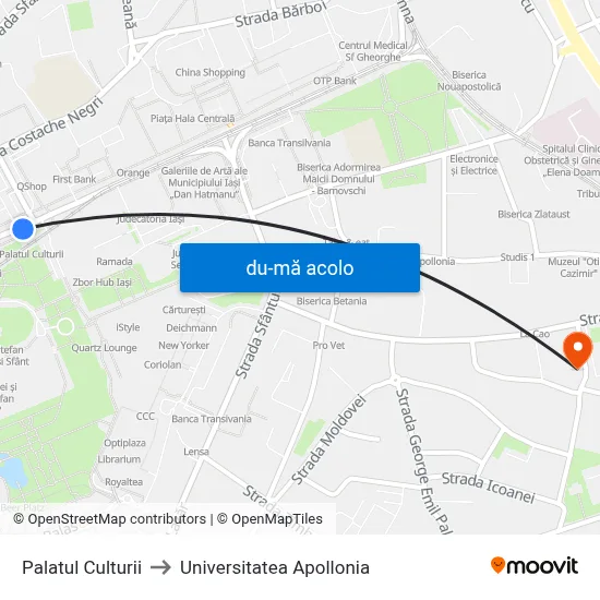 Harta de Palatul Culturii către Universitatea Apollonia