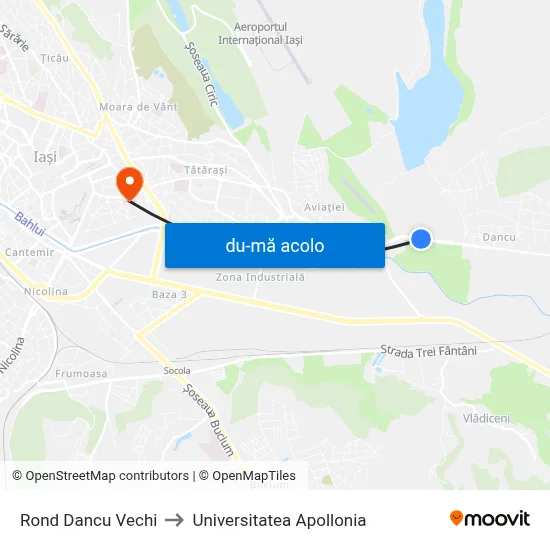 Harta de Rond Dancu Vechi către Universitatea Apollonia
