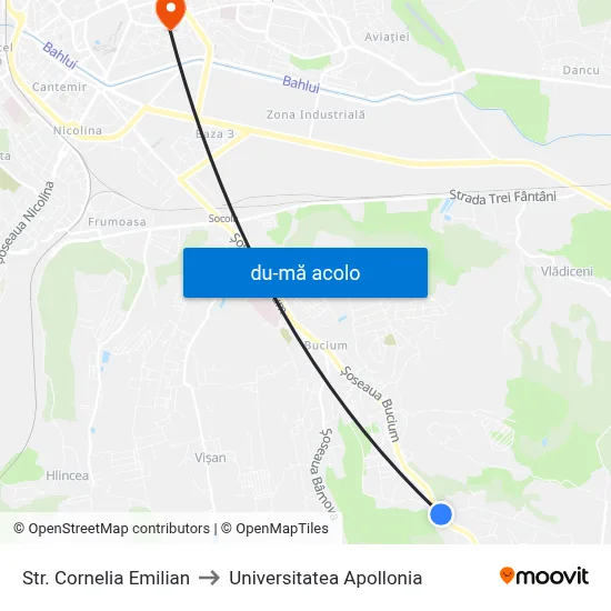 Harta de Str. Cornelia Emilian către Universitatea Apollonia