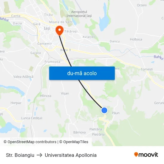 Harta de Str. Boiangiu către Universitatea Apollonia