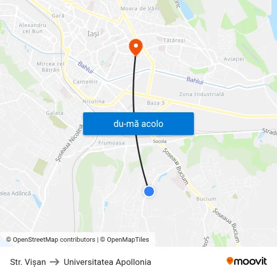 Harta de Str. Vişan către Universitatea Apollonia