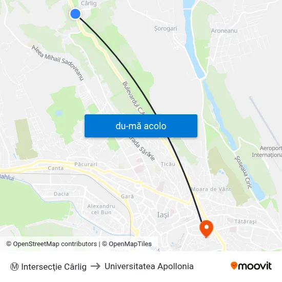 Harta de Ⓜ Intersecţie Cârlig către Universitatea Apollonia