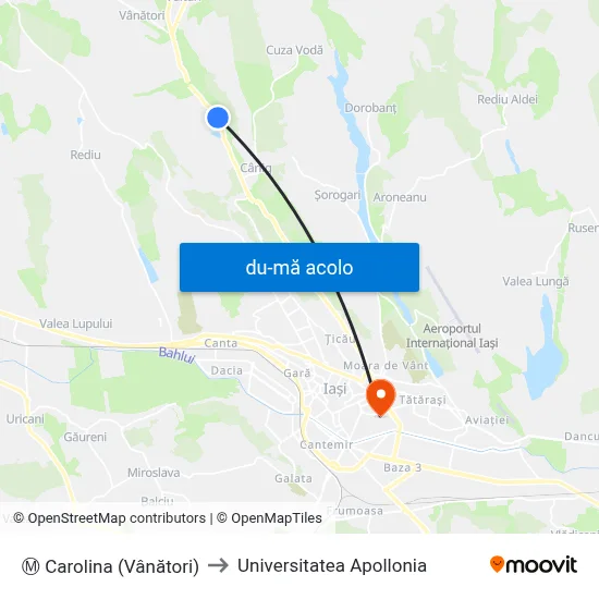 Harta de Ⓜ Carolina (Vânători) către Universitatea Apollonia