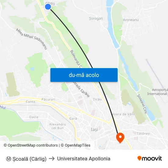 Harta de Ⓜ Școală (Cârlig) către Universitatea Apollonia