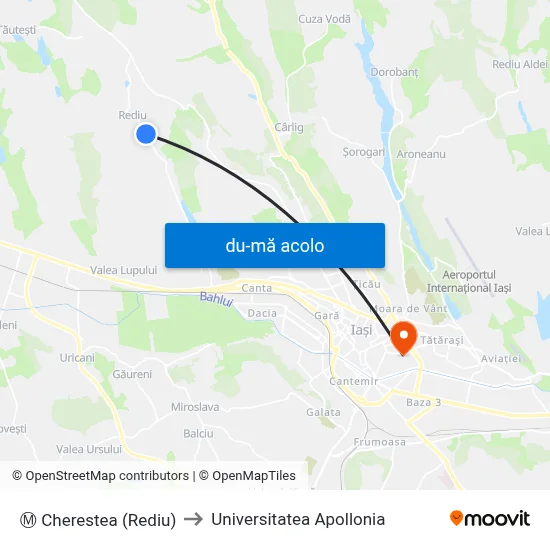 Harta de Ⓜ Cherestea (Rediu) către Universitatea Apollonia