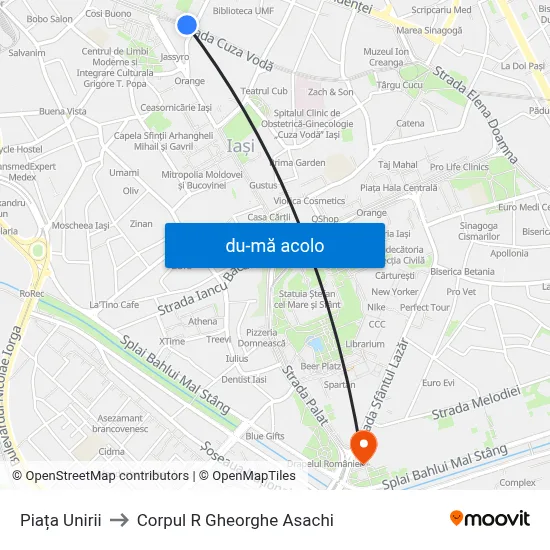 Harta de Piața Unirii către Corpul R  Gheorghe Asachi