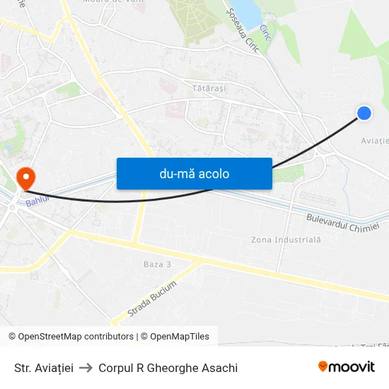 Harta de Str. Aviației către Corpul R  Gheorghe Asachi