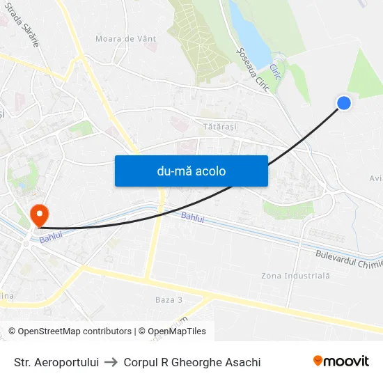 Harta de Str. Aeroportului către Corpul R  Gheorghe Asachi