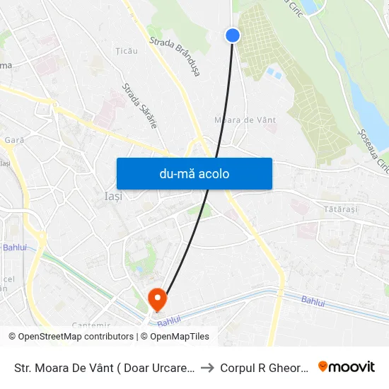 Harta de Str. Moara De Vânt ( Doar Urcare Pentru Traseul 50) către Corpul R  Gheorghe Asachi
