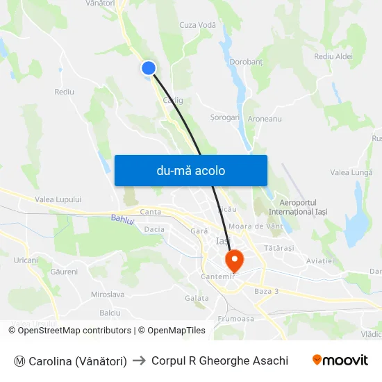 Harta de Ⓜ Carolina (Vânători) către Corpul R  Gheorghe Asachi