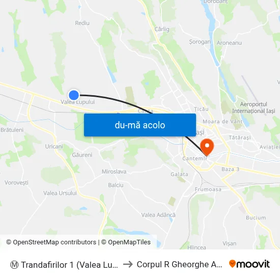 Harta de Ⓜ Trandafirilor 1 (Valea Lupului) către Corpul R  Gheorghe Asachi