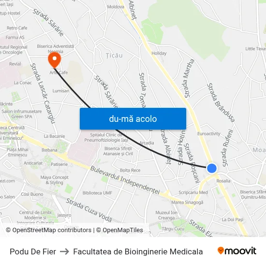 Harta de Podu De Fier către Facultatea de Bioinginerie Medicala