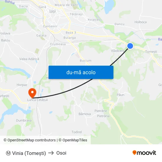 Harta de Ⓜ Vinia (Tomeşti) către Osoi