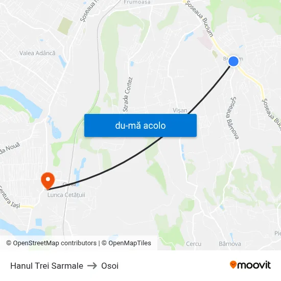 Harta de Hanul Trei Sarmale către Osoi