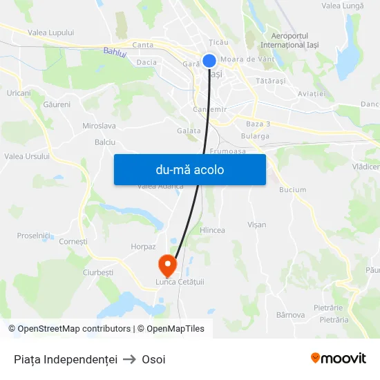 Harta de Piața Independenței către Osoi