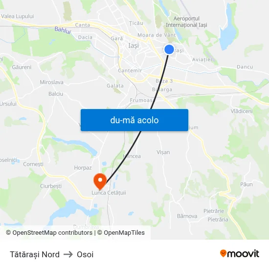 Harta de Tătărași Nord către Osoi