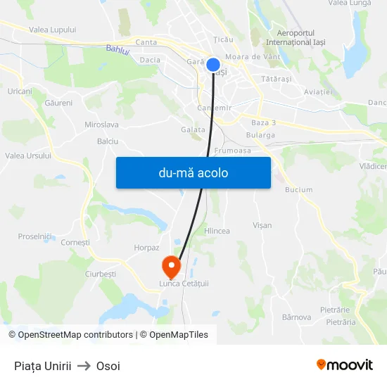 Harta de Piața Unirii către Osoi