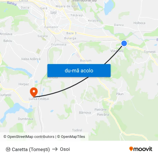 Harta de Ⓜ Caretta (Tomeşti) către Osoi