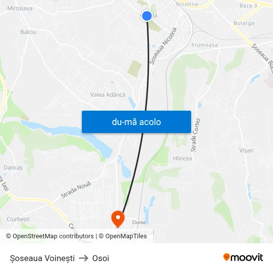 Harta de Şoseaua Voineşti către Osoi