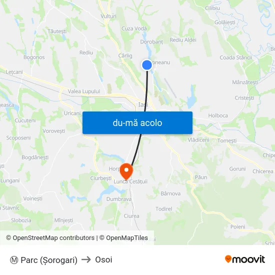 Harta de Ⓜ Parc (Șorogari) către Osoi