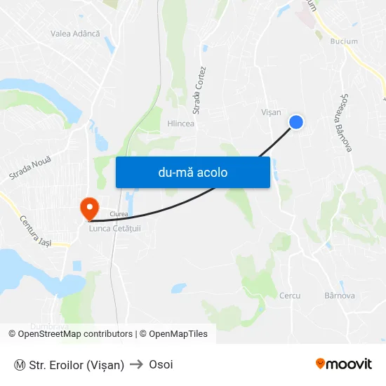 Harta de Ⓜ Str. Eroilor (Vişan) către Osoi