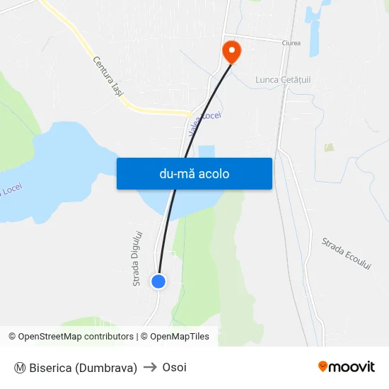 Harta de Ⓜ Biserica (Dumbrava) către Osoi