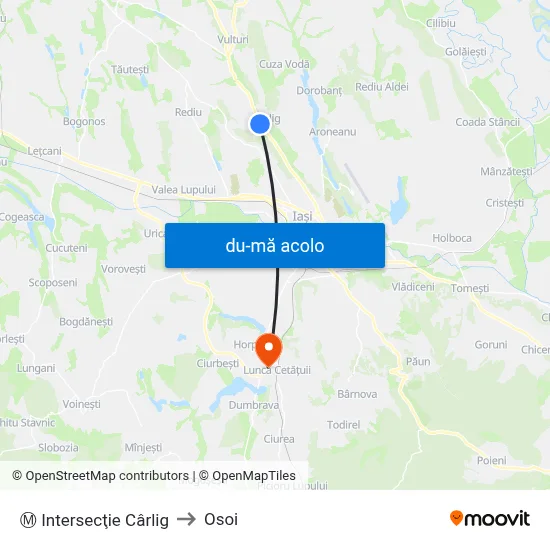Harta de Ⓜ Intersecţie Cârlig către Osoi