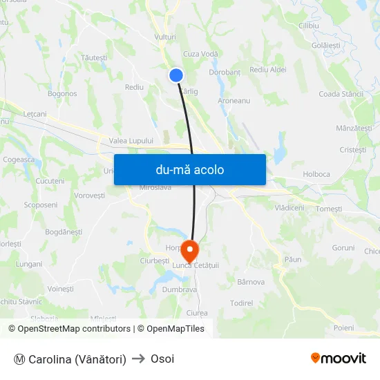 Harta de Ⓜ Carolina (Vânători) către Osoi